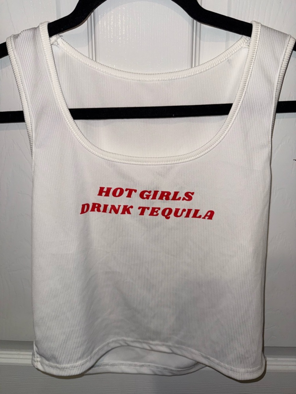 SHEIN White Tank Top with Red 'Hot Girls Drink Tequila' Graphic